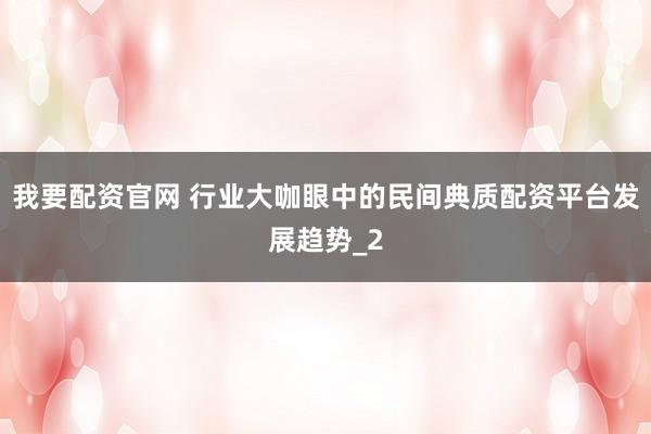 我要配资官网 行业大咖眼中的民间典质配资平台发展趋势_2