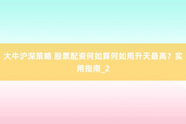 大牛沪深策略 股票配资何如算何如用升天最高?实用指南_2